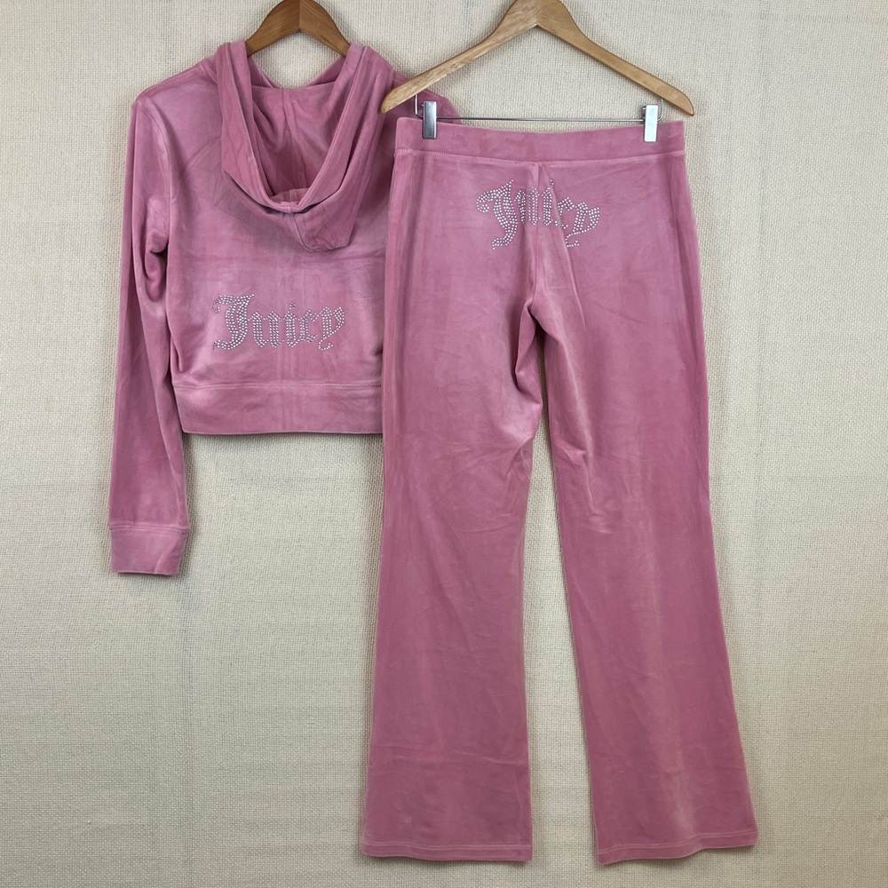 Juicy Couture Velour Tracksuit Set Rose Pink with Rhinestones NWT $199